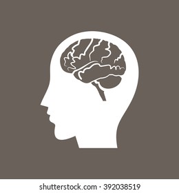 Human Head & Brain Icon on Dark Gray Color. Eps-10.