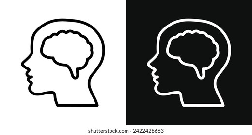 Human Head with the Brain Icon Set. Vector Illustration