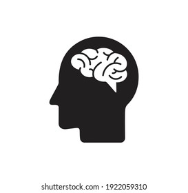 Human head with brain icon, brain symbol in flat style isolated on white background, vector illustration