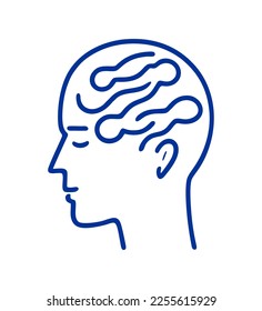 Human head with brain icon, brain symbol in line style isolated on white background, vector illustration