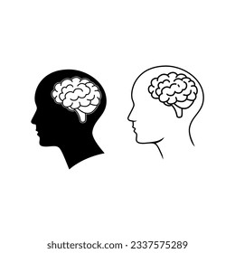 Cabeza humana con icono cerebral, símbolo cerebral en línea aislado en fondo blanco, ilustración vectorial