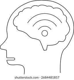 human head brain icon and wifi icon with white background.with black lines