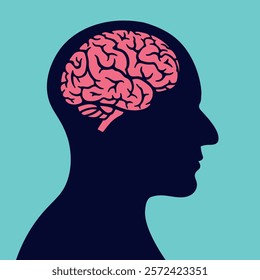 Human Head with Brain Illustration: Concept of Thinking, Intelligence, and Mental Health