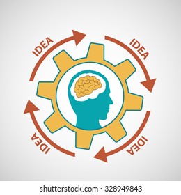 Human head with the brain inside the gear. Flat design. Stock vector illustration