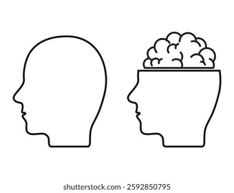 human head with brain inside outline icon