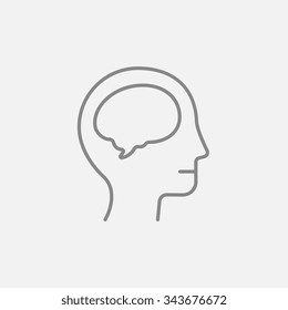Human head with brain line icon for web, mobile and infographics. Vector dark grey icon isolated on light grey background.
