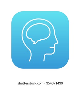 Cabeza humana con icono de línea cerebral para web, móvil e infografía. Icono de blanco vector en el cuadrado de gradiente azul con esquinas redondeadas aisladas en fondo blanco.