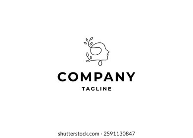 Human head brain logo with leaf elements