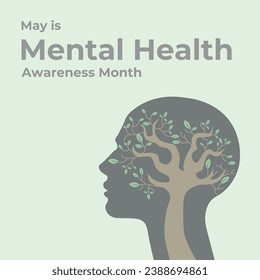 Human head with brain. May is Mental Health Awareness Month
