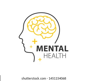Human Head With Brain. Mental Health Line Icon, Outline Vector Logo Illustration.