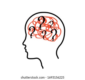 Human head and brain on a white background. Linear silhouette. Vector illustration.