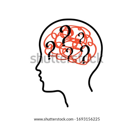 Human head and brain on a white background. Linear silhouette. Vector illustration.