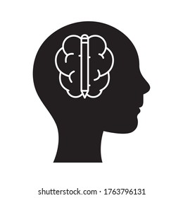 cabeza humana con diseño de iconos de estilo de silueta de cerebro y lápiz, idea de innovación y tema de creatividad Ilustración vectorial