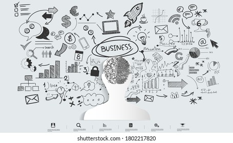 Cabeza humana Pensamiento del cerebro y plan análisis trabajo creativo, ilustración de diseño plano Creatividad moderna Idea y plantilla de Infografía del Vector de Concepto.