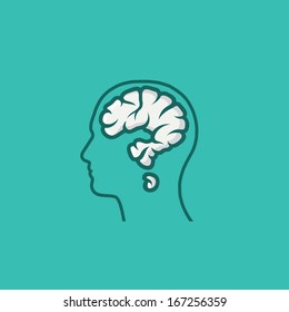 Human Head With Brain In Shape Of Question Mark - Vector Illustration