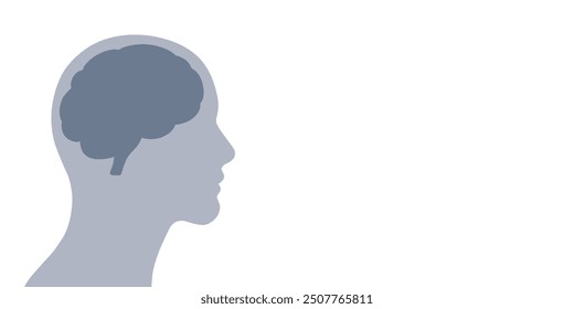 Silueta de la cabeza humana y del cerebro en el fondo blanco, diseño del concepto