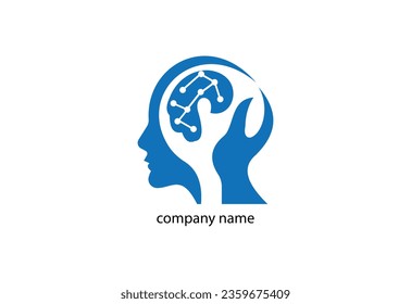 Simulación del cerebro de la cabeza humana delgada logotipo o plantilla de diseño de iconos