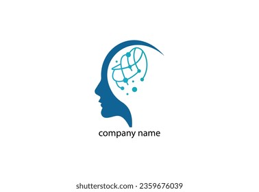 Simulación del cerebro de la cabeza humana delgada logotipo o plantilla de diseño de iconos