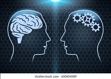 Human head and brain silhouette. Vector illustration
