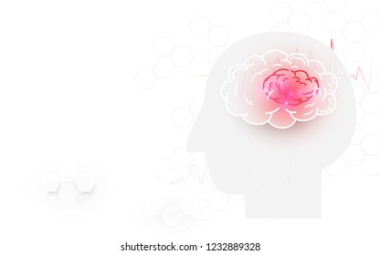 Human head and brain stroke on white background