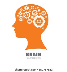 Human head with brain with symbolic brain functions. Medical science vector illustration. Brain sign template for Neuroscience, Psychology & Medicine. Symbolic brain division. Sample text. Editable.