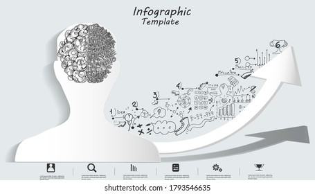 Human head  Brain  think analyze creative work,flat design illustration Creativity modern Idea and Concept Vector Infographic template.