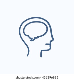 Human head with brain vector sketch icon isolated on background. Hand drawn Human head with brain icon. Human head with brain sketch icon for infographic, website or app.