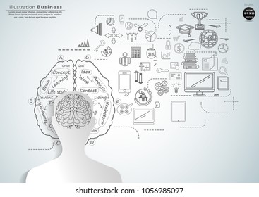 Human Head and  Brain White - Background Plan Business - modern Idea and Concept Vector illustration Business.