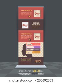 Human Head and Brainstorm Concept Business Roll-Up Banner Design, Advertising Vector Template 