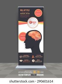 Human Head and Brainstorm Concept Business Roll-Up Banner Design, Advertising Vector Template 