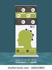 Human Head and Brainstorm Concept Roll-Up Banner Design, Advertising Vector Template 