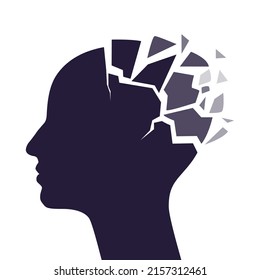 La cabeza humana se rompe a pedazos. Concepto de enfermedad mental, dolor de cabeza, estrés.