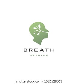 Human Head Breath Leaf Nature Natural Air Logo Vector Icon Illustration