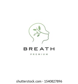 Human Head Breath Leaf Nature Natural Air Logo Vector Icon Illustration	