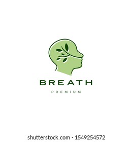 human head breath leaf nature natural air logo vector icon illustration