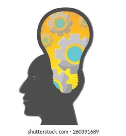 Human Head Bright Lamp Gear vector