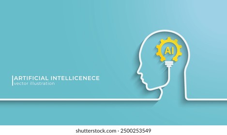 Human head with bulb and AI symbols. Artificial intelligence technology concept design, Business concept vector illustration.