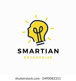 human head bulb lamp smart idea innovation light logo vector icon illustration