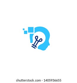 human head bulb lamp think smart logo vector icon illustration