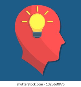 human head with bulb lamp vector illustration