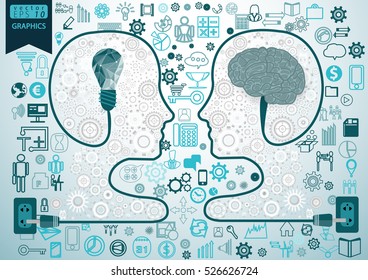 Human head Business modern design Idea and Concept Vector illustration with icon,brain,lamp.