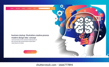 Human Head  Business Startup  Illustration Creative Process Modern Design Idea  Concept Vector  Infographic Template.
