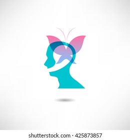 Human head with butterfly - symbol Freedom and creativity