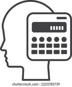 human head and calculator illustration in minimal style isolated on background