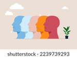 Human head with changing emotions. From happy to sad. Modern flat vector illustration