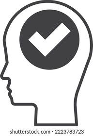 human head and check mark illustration in minimal style isolated on background
