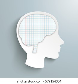 Human head with checked paper brain on the gray background. Eps 10 vector file.