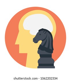 
Human head with chess piece. Flat vector icon 
