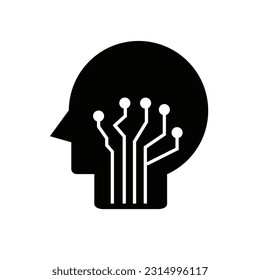 Cabeza humana con icono de la placa de circuito. signo de estilo lineal para concepto móvil y diseño web. Ilustración del símbolo de inteligencia artificial. Gráficos vectoriales.