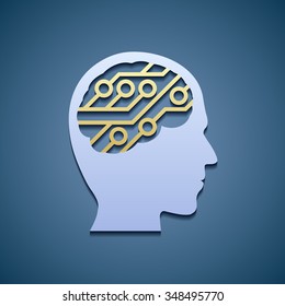 Human head with circuit. Stock vector illustration.